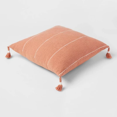Square Textured Stripe Tassel Decorative Throw Pillow Terracotta - Threshold™ 4 Square Textured Stripe Tassel Decorative Throw Pillow Terracotta - Threshold™ - Image 2