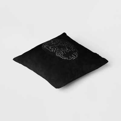 Beaded Skull Velvet Square Throw Pillow Cover Black - Threshold™: Skeleton Pillow, Hidden Zipper, Indoor Use 4 Beaded Skull Velvet Square Throw Pillow Cover Black - Threshold™: Skeleton Pillow, Hidden Zipper, Indoor Use - Image 2