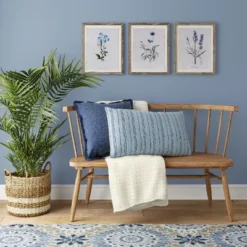 (Set Of 3) 16"x20" Framed Vintage Botanicals Decorative Wall Art Natural/Blue - Threshold™