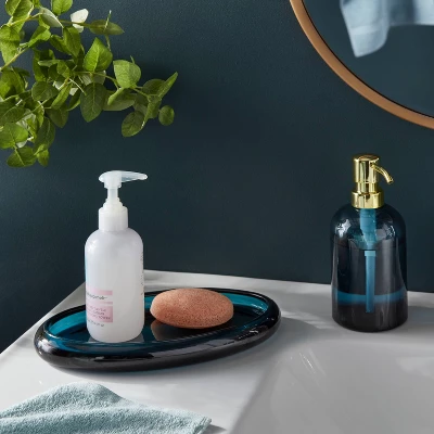 Colored Glass Bath Tray Blue - Threshold™ 3 Colored Glass Bath Tray Blue - Threshold™