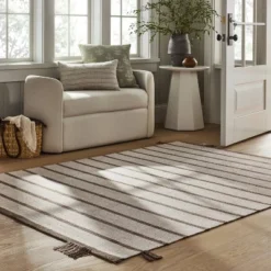 Handwoven Plaid Flat Weave Area Rug Cream/Brown - Threshold™ Designed With Studio McGee