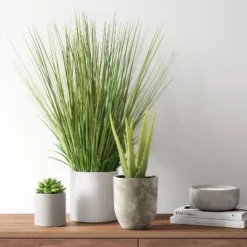 25" X 15" Artificial Onion Grass Arrangement In Ceramic Pot - Threshold™