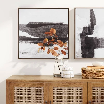 (Set Of 2) 24" X 24" Framed Canvas Black - Threshold™: Modern Style, Digital Abstract Art, Vertical Polystyrene Frame 3 (Set Of 2) 24" X 24" Framed Canvas Black - Threshold™: Modern Style, Digital Abstract Art, Vertical Polystyrene Frame