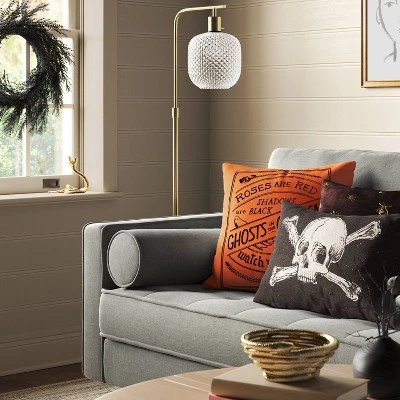 Embroidered Ghosts In The Garden Square Halloween Throw Pillow Orange - Threshold™ 3 Embroidered Ghosts In The Garden Square Halloween Throw Pillow Orange - Threshold™